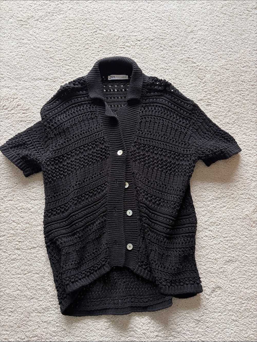 ZARA Black Crochet Button-Front Short Sleeve Cardigan - S/M